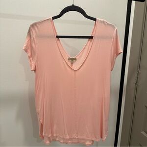Anthropologie Light Pink V-Neck Short Sleeve Top